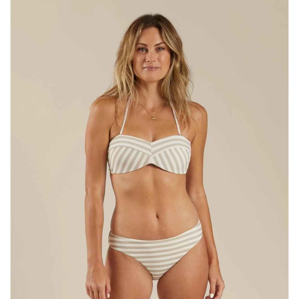 Rylee + Cru Small Grey stipe bikini top & bottom  NWT
